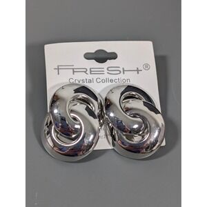New Silver Tone Interlocking Knot Hoop Statement Earrings Pierced Post Jewelry